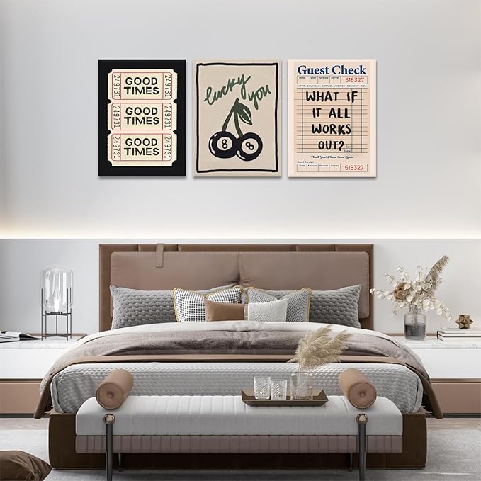 Dytila Framed What If It All Works Out Quote Wall Art Set of 3, Retro Good Times Trendy Pictures Wall Decor Lucky You Vintage Room Aesthetic Paintings, Prints for Bar Cart Apartment Decor 12x16 in