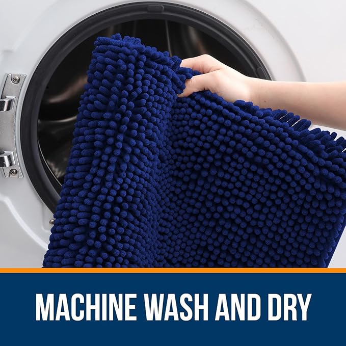 OLANLY Bathroom Runner Rugs 44x24, Extra Soft Absorbent Chenille Bath Rugs, Rubber Backing Quick Dry, Machine Washable Long Bath Mats for Bathroom Floor, Tub and Shower, Home Decor Accessories, Navy