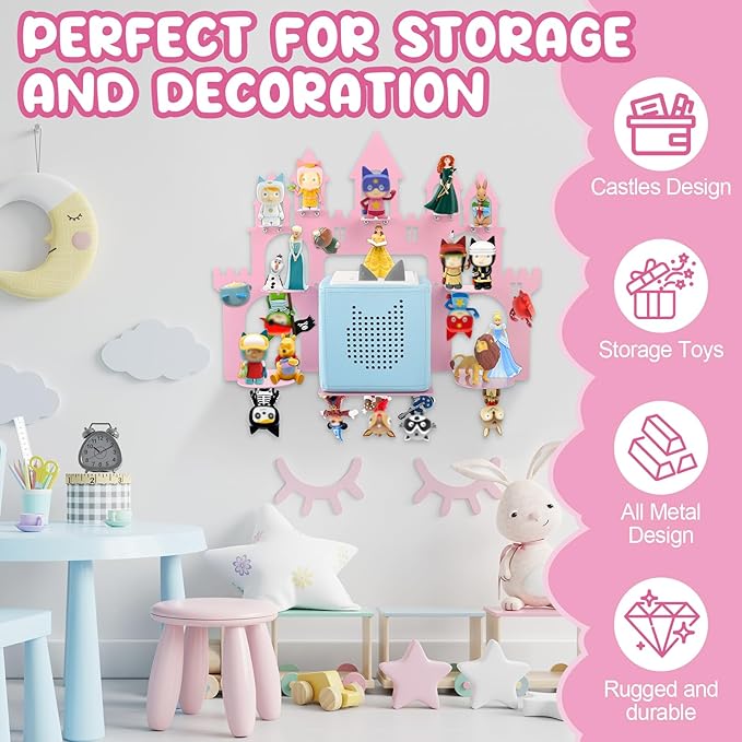 Taladad for Toniebox 2/1 Tonie Shelf Wall Mounted Set,Tonies Figures Tonies Storage,Magnetic Floating Shelves Compatible with Tonie Box Player Character for Kids Room Castle