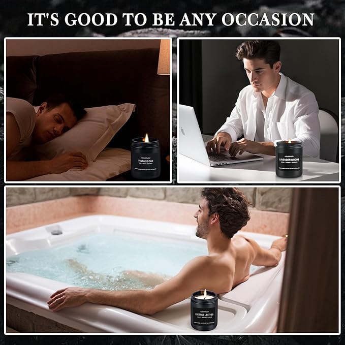 Scented Candle Set, Men Candle Set, Scented Candles for Home, Gifts for Men, 28 oz 200 Hour Burn Time,4 Pack Manly Gifts Soy Candles of Cedar Oakmoss/Pine&Clove/Patchouli/Sandal Wood