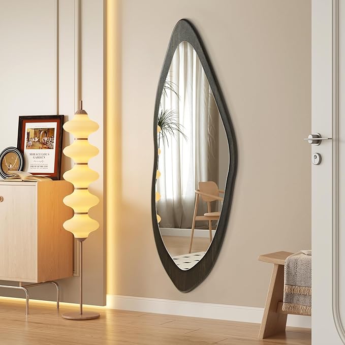AAZZKANG Large Wall Mirror with Wood Framed 47"x16" Retro Irregular Mirrors Full Length Asymmetrical for Bathroom Bedroom Living Room Entryway