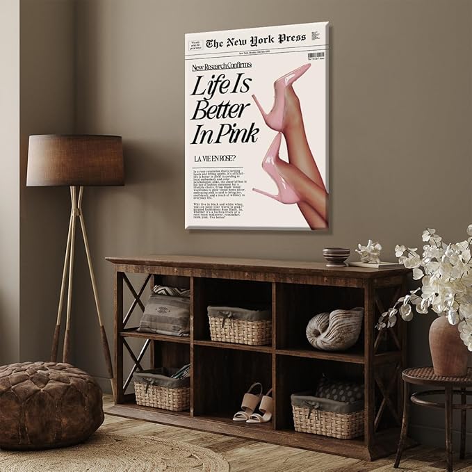 Trendy Baby Pink Poster 70s Canvas Prints The New York Press Wall Art Life Is Better in Pink Hot Girl Posters Preppy Aesthetic Decor Bedroom for Cool Girly Room Home Dorm 12x16inch Unframed