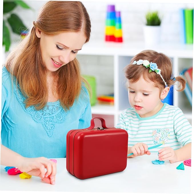 Levemolo Mini Vintage Suitcase Iron Storage Box Decorative Candy Tin Container for Makeup Electronics Versatile Organizer for Parties and Weddings Red