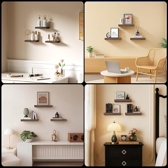 Floating Shelves for Wall, Bathroom Shelves Over Toilet, Wall Shelves & Book Shelf for Room, Hanging Shelf, Wooden Wall-Mounted Small Floating Shelves, 12 x 7 x 1.5 in (Smoke Gray, Set of 3)