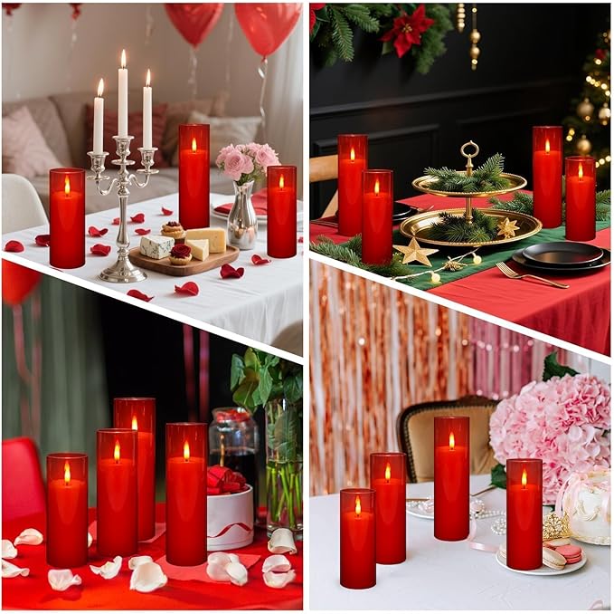 24-Pack Red Flameless LED Candles - Remote Control & Timer, Realistic Flickering for Chinese New Year Decor, Valentine's Day, Romantic Home Ambiance, Fireplace Mantel & Festive Centerpieces