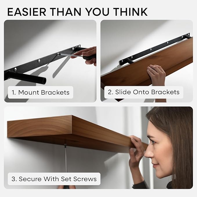 Homeforia Walnut Floating Bathroom Shelves, High End Solid Real Wood 16 inch Small Floating Shelf for Wall Mounted, Dark Brown 16inch Floating Shelves, Heavy Duty Bracket, 16 X 6.5 X 1.75 in, Set of 2