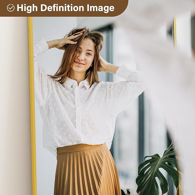 XRAMFY 24x68 Arched Full Length Mirror Floor Mirrors with Aluminum Alloy Frame Free-Standing Wall Mounted Floor Mirrors or Large Dressing Mirror, Gold Mirror Full Length