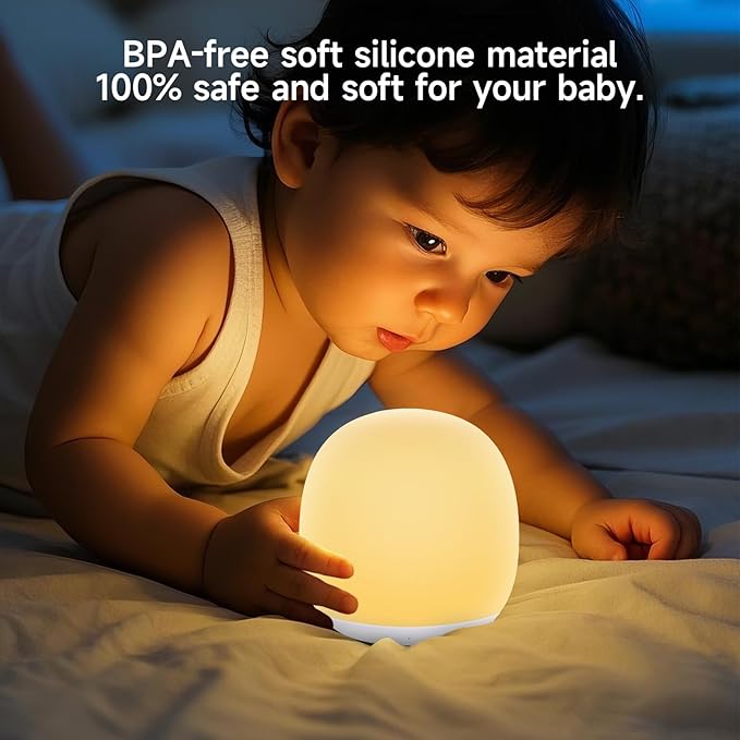 Tyute Night Light for Kids, Baby Egg Night Light with 7 Colors Changing Mode & Stepless Dimming, Soft Silicone Touch Nursery Night Lamp BPA Free, 1 Hour Timer, Rechargeable for Breastfeeding