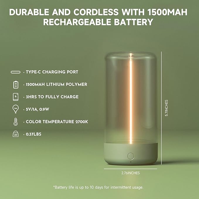 AUGE LIGHT Mini Minimalist Table Lamp Cordless Lamp Rechargeable Table Lamp Portable Nightstand Lamps Desk Lamps for Home Office Unique Ambient Light Mood Lighting for Desk Decor Beside(Olive Green)