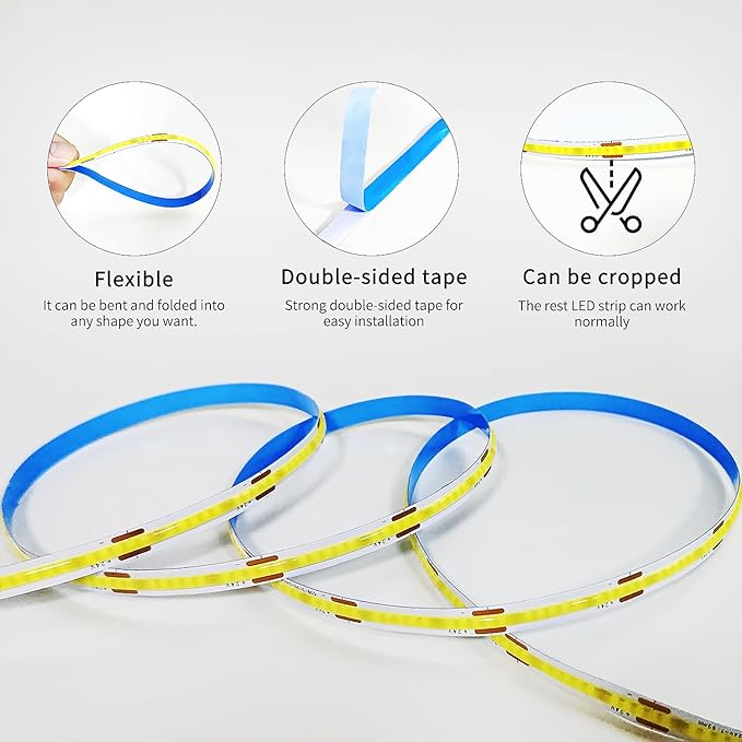 50FT COB LED Strip Lights DC 24V Dimmable 3000K Warm White Flexible LED Tape Light for Bedroom, with Remote and app Control LED Tape Lights CRI90+,for DIY Home Decoration