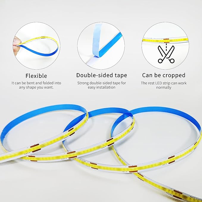 50FT COB LED Strip Lights DC 24V Dimmable 6000K White Flexible LED Tape Light for Bedroom, with Remote and app Control LED Tape Lights CRI90+,for DIY Home Decoration