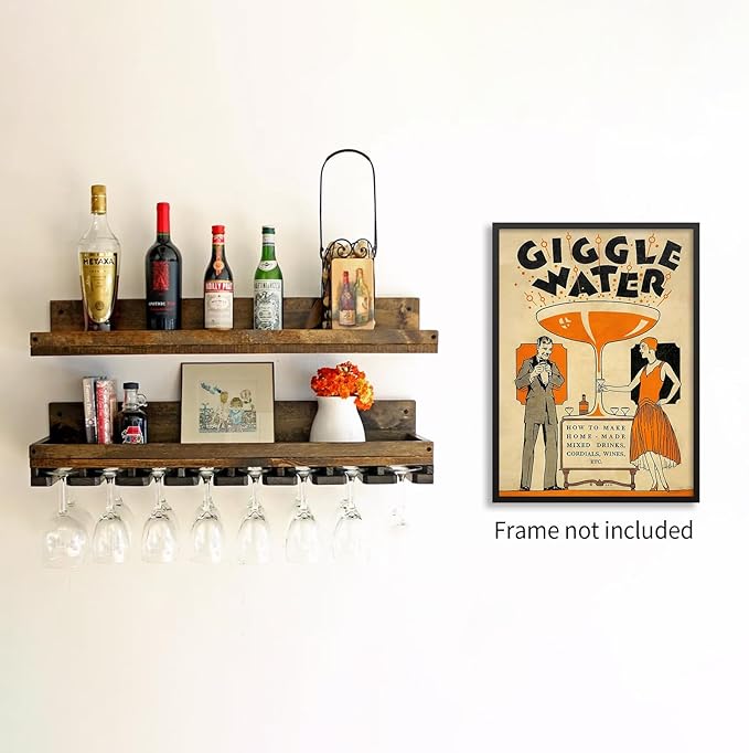 noxozoqm Funny Cocktail Wall Art Vintage Trendy Bar Cart Decor Martini Wine Alcohol Drink Wall Decor Giggle Water Canvas Prints for Home Bar Kitchen 16X24 inch Unframed