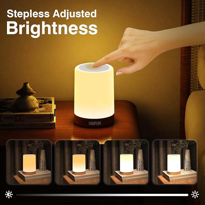 UNIFUN Table Lamp, Touch Sensor Bedside Lamps, Dimmable Warm White & Color Changing RGB Light for Bedroom,Living Room Gift Pack for Mom, Father’s Day and Other Holiday Use (Taller Size)…