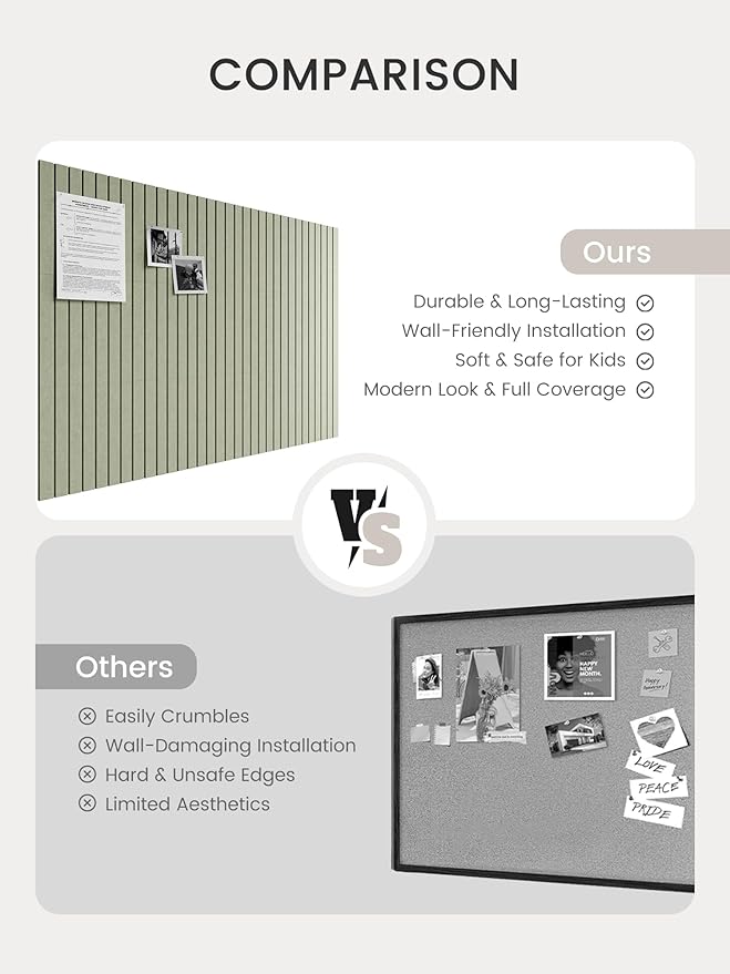Bumusty Large Cork Board Alternative-48 x 36" Felt Bulletin Board Tiles, with 30 Pushpins, 70 Adhesive Tabs, Fine-Stripe 12-Pack, Cork Boards for Office Push Pin Board Felt Board-Sage