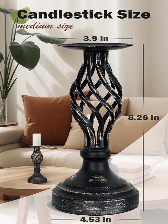 Candle Holders - Candlestick Holders Decorative LHQOO Metal Vintage Candle Holder with Non-Slip Base, Available for Home Decor, Wedding, Dinning, Party, Anniversary (Medium Size)