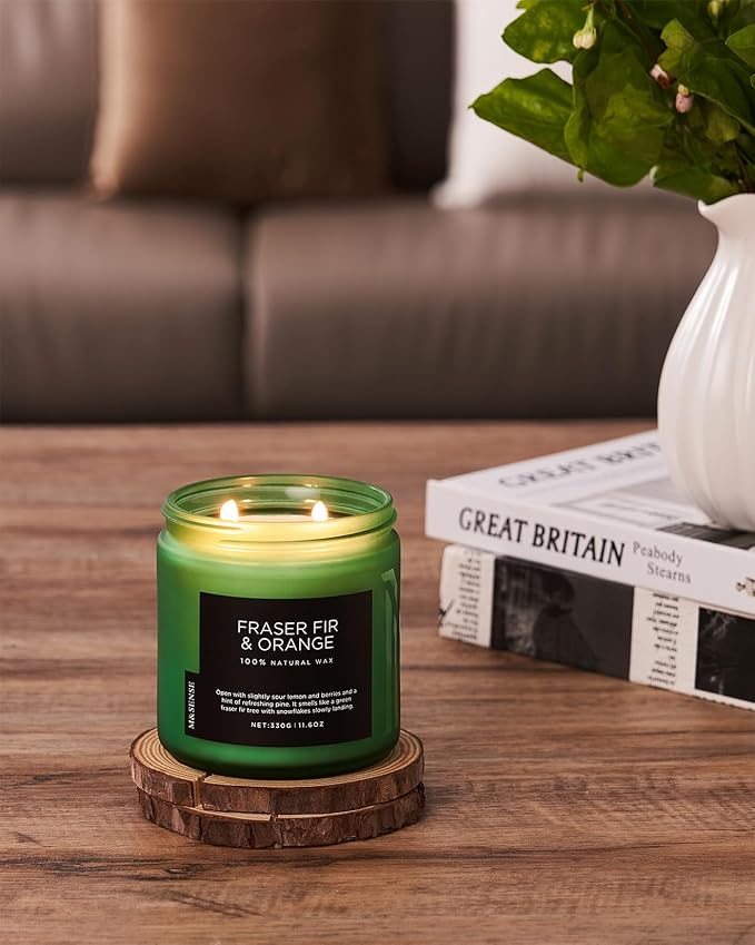 M&SENSE Fraser Fir Pine Scented Candle, Natural Soy Wax Non Toxic Candles 70 Hours 2 Cotton Wick 11.6oz Cozy Home Fragrance Aromatherapy Candle for Birthday Holiday Gifts for Mom Women