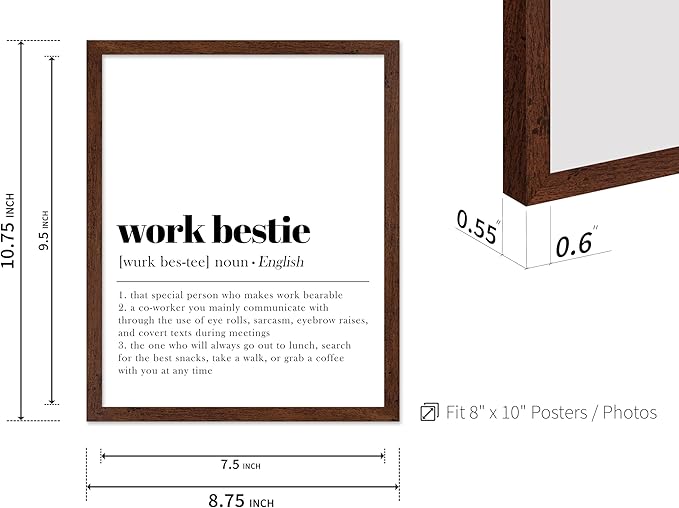 Poster Master Typography Poster - Dictionary Print - Work Bestie Definition, Special Person Who Makes Work Bearable - Gift for Colleague, Friend - Wall Decor for Home, Office, 8x10 Brown Framed