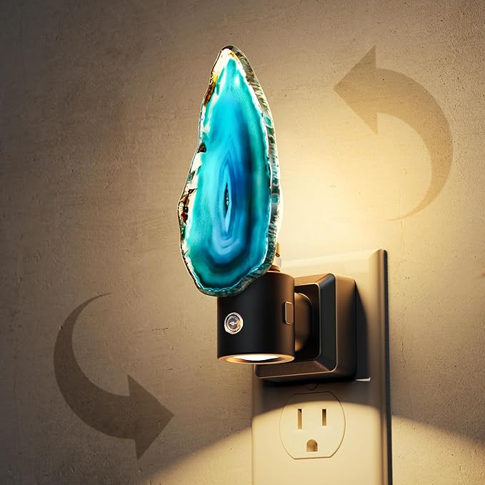 L LOHAS LED Night Light, Night Lights Plug into Wall, Agate Nightlight Rotating, Dimmable Dusk to Dawn Sensor, Healing Stone Agate Decorative Nightlight for Bedroom,Living Room