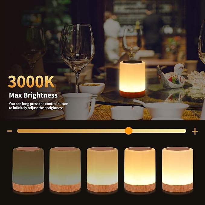 OORUN Touch Bedside Table Lamp,13 RGB Colors & 5 Brightness, USB Rechargeable Desk Lamp, Remote Control Dimmable Night Light with RGB Color Changing,Portable Lamp for Baby, Bedroom, Living Room