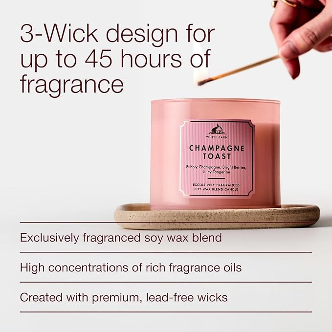 Bath & Body Works Champagne Toast 3-Wick Candle - Scented Candle for At-Home Use - Long-Lasting, Room-Filling Fragrance - High Fragrance Oil Concentration - Soy Wax Blend