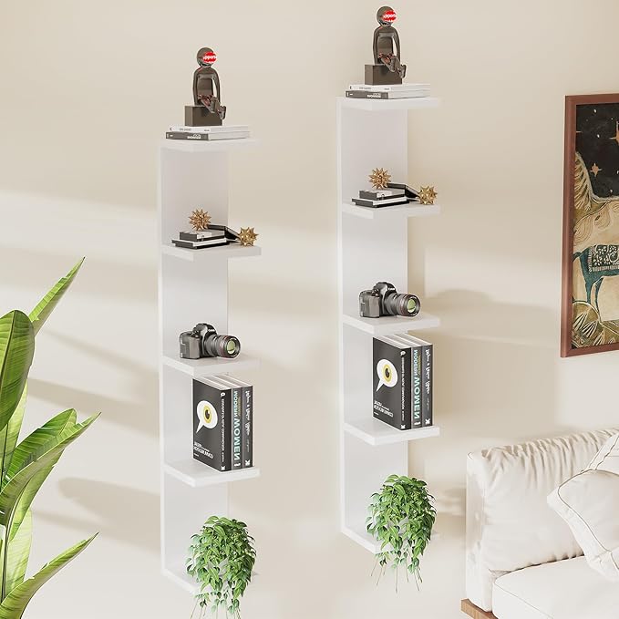 LitaEther 5 Tier White Lack Wall Shelf - Multi-Functional Display Organizer for Anime Figures, Funko Pop, Plants, Makeup & Books (7.1" x 5.5" x 30.7") – Space-Saving Floating Shelf for Home & Office