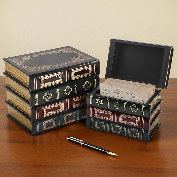 Tosnail 2 Pack Decorative Book Boxes Wooden Antique Book Decorations Vintage Storage Box