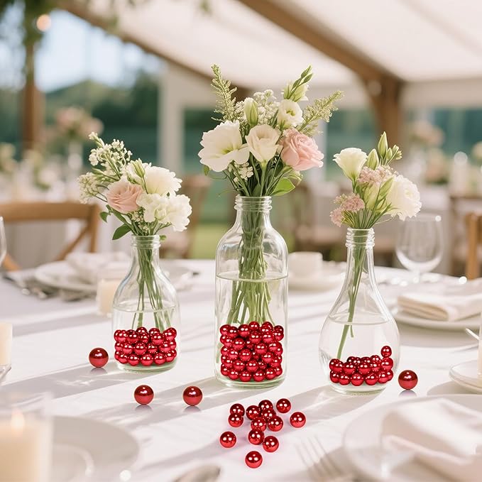 2800Pcs Red Vase Filler Pearl Beads for Crafting 6mm Beads No Holes Decor Suitable for Wedding Decor, Party Decorations, Centerpiece Table Decorations