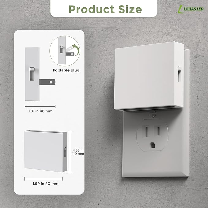 L LOHAS LED Night Light,Night Lights Plug into Wall,0-100LM Stepless Dimmable Brightness,Dusk to Dawn Sensor,3000K Soft White,Foldable Night Lights for Travel Bathroom Hallway
