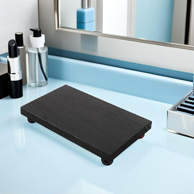 TOYANDONA Wooden Rectangular Fragrance Organizer Tray for Makeup Storage, Medium Black Solid Wood Storage Tray for Bathroom Counter and Dresser Display