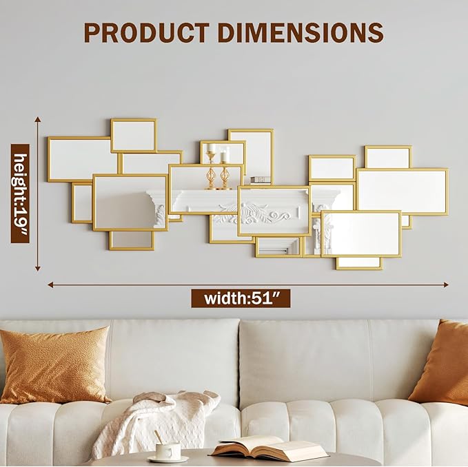 51'' x 19'' Art Decor Mirror,Gold Large Mirrors for Wall Decor Modern Decorative Mirrors for Living Room