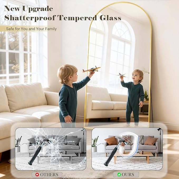 Large Full Length Mirror, 36"x80" Arched Floor Mirror Full Length with Stand, Room Decor Big Full Body Mirror with HD Tempered Glass Aluminum Frame for Bedroom Living Room, Gold