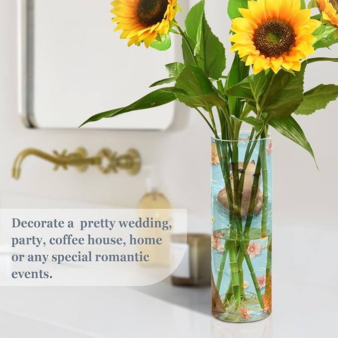 YETTASBIN Cute Capybaras Plastic Cylinder Flower Vase for Plants Bouquet, 1 Pack Unbreakable Tall Clear Vase for Wedding Centerpieces Home School Office Decor, 11.8 x 3.9 Inch