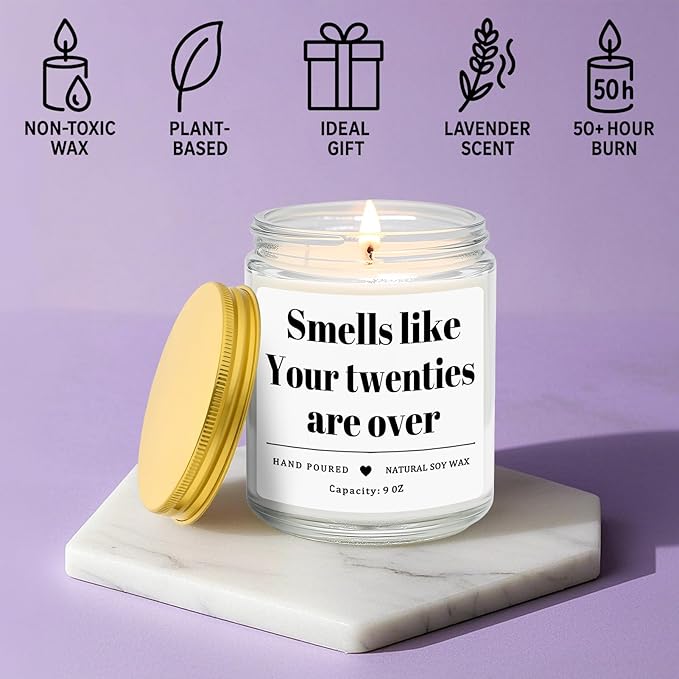 Homsolver 30th Birthday Gifts for Women Men, 9OZ Lavender Scent Happy Birthday Candles with 50+ Hours Burn Time, Unique Handmade 30th Birthday Decorations for Her Him, Friend, Sister, Wife, Husband