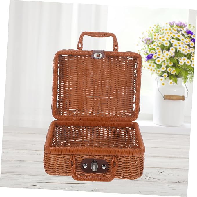 Simulated Rattan Woven Suitcase Retro Storage Case Handwoven Storage Box