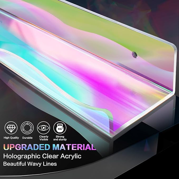 6 Packs Iridescent Clear Acrylic Floating Shelves, DILIBRA 15.7 Inch Large Set up for Funko Pop Display Case Picture Ledge Shelf, Acrylic Floating Wall Bookshelf Organizer for Kids Room Bathroom