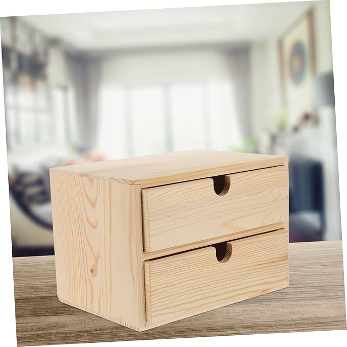 Cabilock Vintage Wooden Storage Box Stylish Household Makeup Case Two-tiered Desktop Organizer for Home Office Living Room Bedroom and Classroom Functional Storage