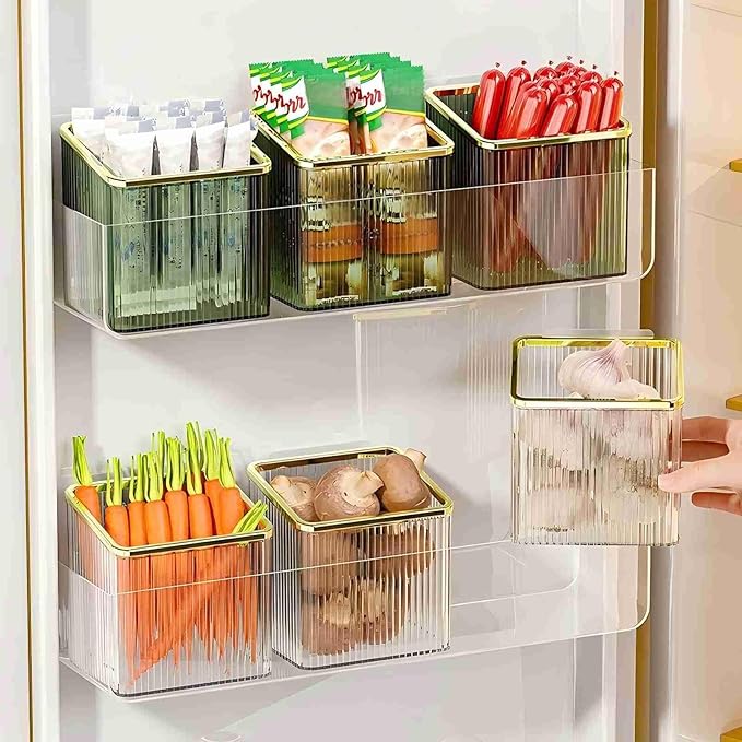 Drill-Free Stick-On Wall Shelves | Space-Saving Floating Organizer for Kitchen, Bathroom & Office | Plastic Storage Shelves for Makeup & Home Decor (Green_Gold)