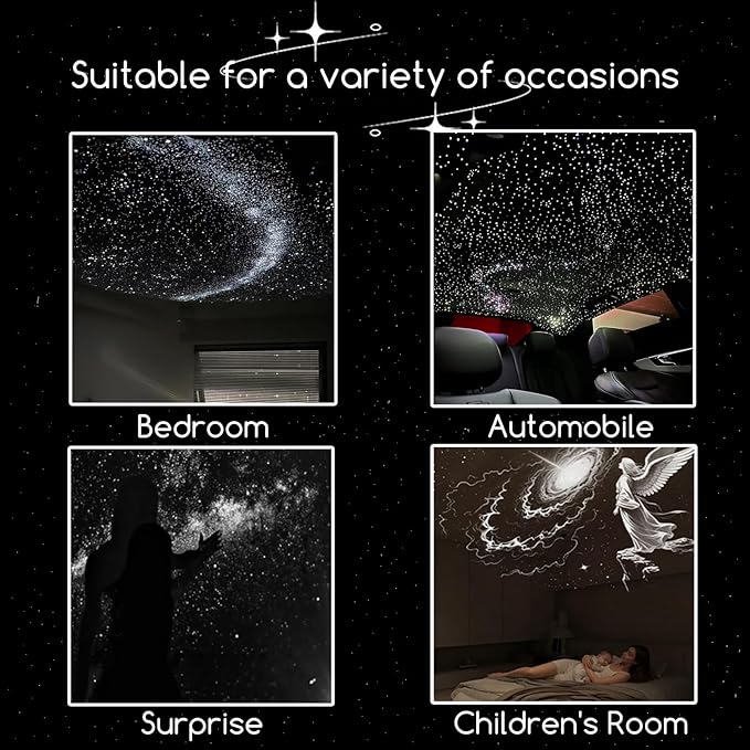 2-in-1 Galaxy Projector Night Light with 12 Sliding Projection Films, Adjustable Brightness 360° Rotating Design and USB Power for Car and Bedroom Decoration for Adults and Kids