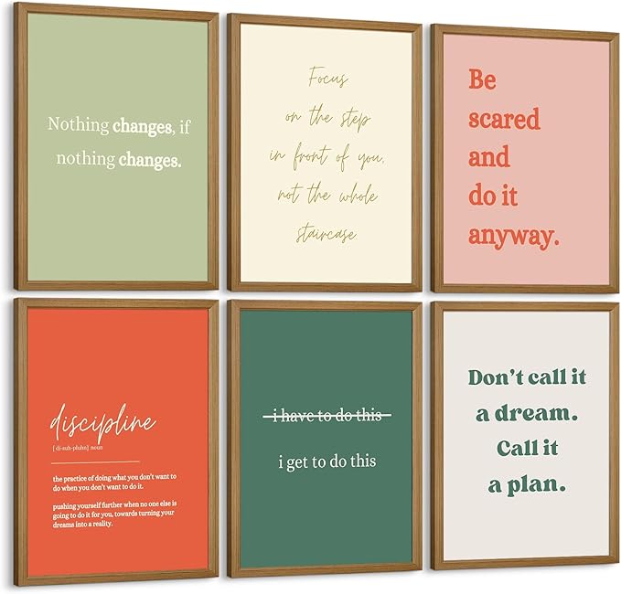 Office Wall Art Motivational Posters Inspirational Quote Canvas Wall Decor Office Positive Pictures Inspirational Classroom Art Motivational Work Prints for Gym Home 12x16 Inch Framed Set of 6