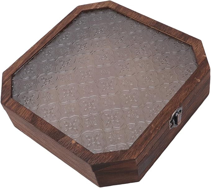 Zerodis Wooden Jewelry Storage Box Jewelry Boxes Glass Lid Cosmetics Storage Case Makeup Organizer Box Display Case for Trinkets Sundries Keepsake Watch Necklace Wooden