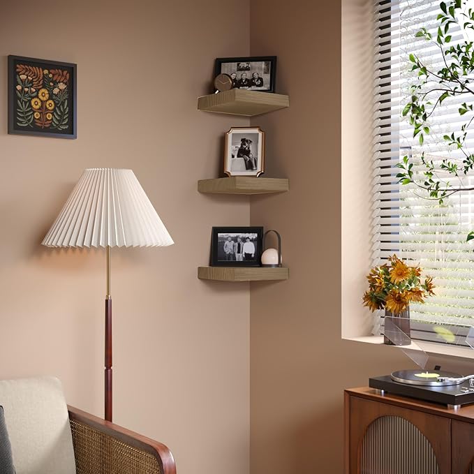 PopiShelves Small Floating Shelves for Wall - 9 Inch Square Natural Wood Shelves for Bedroom, Living Room, Bathroom, Kitchen, Office Decor Set of 3