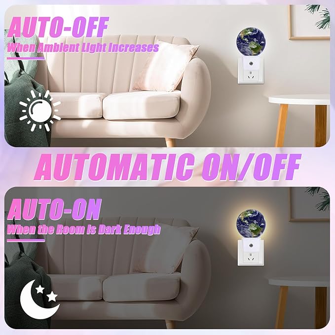 Earth Night Light Blue Planet Night Lights LED Lamp Round Plug into Wall Nightlight with Dusk to Dawn Sensor Home Hallway Stairway Kitchen Decor