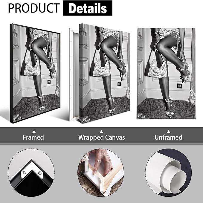 Trendy Black And White Canvas Wall Art High Fashion Poster Retro Girl Room Decor Luxury Feminist Prints Beautiful Chic Woman Picture For Apartment Batchroom Bedroom Decor 8x12in Wrapped Canvas
