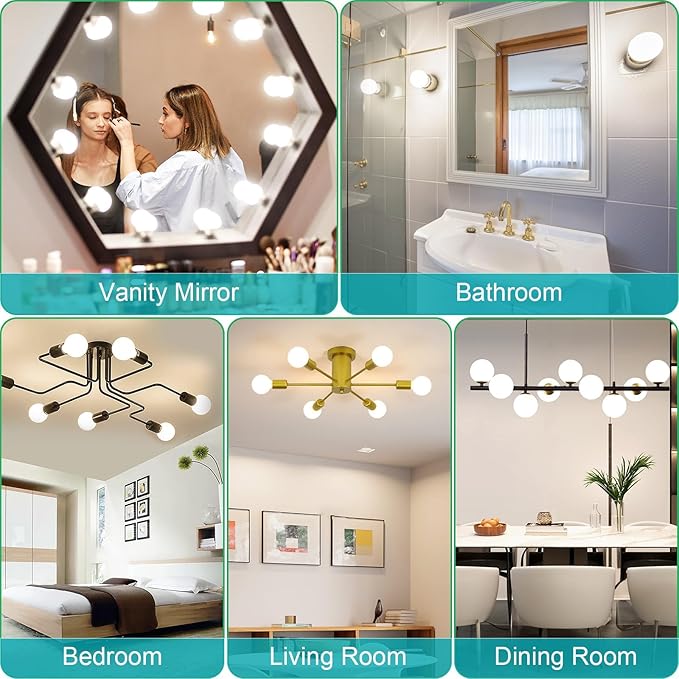 hansang G25 LED Bathroom Light Bulbs, E26 Base 4000K Natural Daylight Vanity Mirror Light Globe Bulbs Uniform Lighting, High CRI Makeup Mirror Light Bulbs Not-Dimmable 4 Pack
