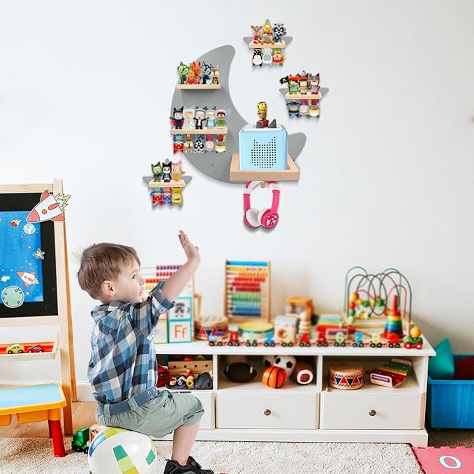 Taladad for Toniebox 1 and Toniebox 2 Tonie Shelf Wall Mounted Set,Tonies Figures Tonies Storage,Magnetic Wooden Floating Shelves Compatible with Tonie Box Player Character for Children Room
