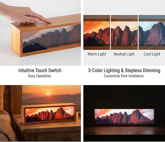 Mount Whitney in Sunlight Led Light Box 3 Layers of Acrylic Light Box Handmade Table Lamp for Room Decor Travel Gift (Mount Whitney in Sunlight)