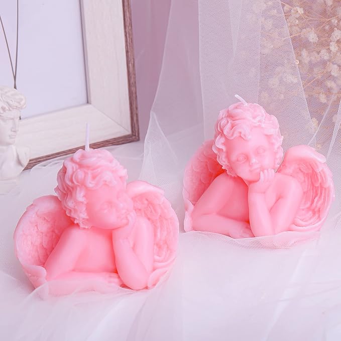Nuanchu Eclectic Angel Decor - 2 Pieces Soy Scented Vegan Candle (White, Pink) for Girly Home Aesthetic & Trendy Bedroom Decoration