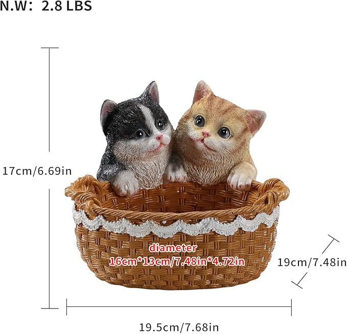 Resin Double Cat Storage Basket, Decorative Catchall Tray for Keys & Candy, Desk Organizer Bowl for Home Office, Room Decor Accessories