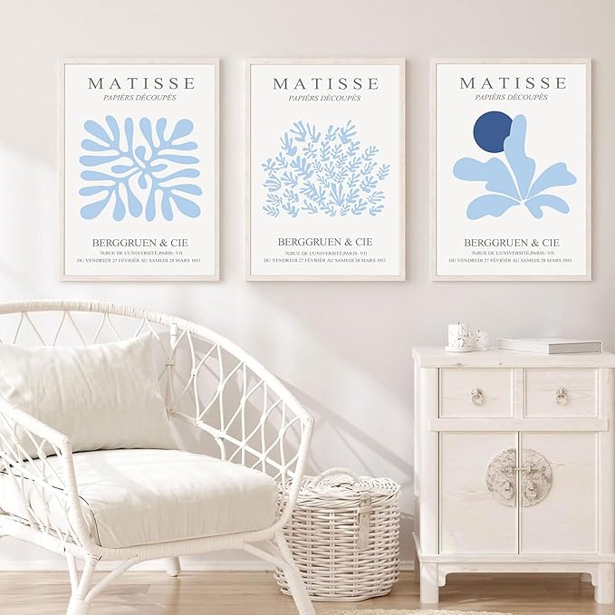 FYARTKJ 3Pcs Blue Coastal Wall Art Prints Coastal Granddaughter Aesthetic Wall Decor Pictures Abstract Minimalist Beachy House Posters for Bedroom Living Room Gallery Home Decoration Unframed 12x16in
