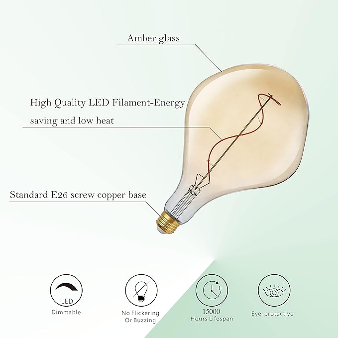 SD LUX Oversized Vintage Giant LED Light Bulb Huge Edison Bulb - Dimmable, 5W 250LM, Warm White 2200K, Medium E26 Base - Perfect for Decorative Pendant Lighting, 1 Pack (A165)